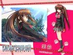  brown_hair little_busters!! long_hair natsume_rin plaid ponytail red_eyes school_uniform wallpaper 