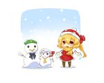  ascot bad_id blonde_hair boots chibi coat eiri_(eirri) flandre_scarlet gohei hat highres hong_meiling remilia_scarlet scarf snow snowman solo star touhou wings winter winter_clothes 