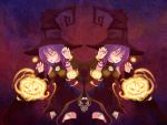  blair detached_sleeves dress fingernails glowing hat jack-o'-lantern pumpkin purple_hair soul_eater symmetry thighhighs witch witch_hat yellow_eyes 