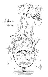  asaikaina closed_eyes creature creature_focus crossed_ankles dancing downturned_eyes flying food food_costume greyscale holding_pouch ice_cream insect_wings leaf light_blush looking_at_another monochrome pikmin_(creature) pikmin_(series) pouring rock rock_pikmin simple_background solid_circle_eyes sparkle spoon sprinkles standing white_background winged_pikmin wings 