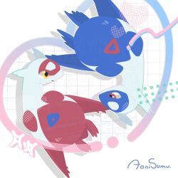  chikawapkmn0487 claws closed_mouth dragon full_body heart highres latias latios no_humans pokemon pokemon_(creature) pokemon_focus red_eyes smile wings yellow_eyes 