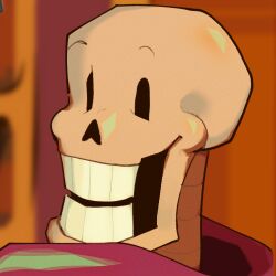  1:1 1boy 2019 2d anniversary armor bad_id bad_tumblr_id cape cinnimani close-up cropped digital_media humanoid male male_focus male_only monster monster_boy papyrus_(undertale) red_cape skeleton solo solo_focus teeth undead undertale utdr_(toby_fox) 