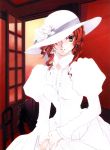  angel_howling dress drill_hair flower hat highres long_hair red_hair shiina_yuu solo tsurime victorian white_dress 