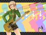 1girl brown_hair glasses guitar instrument persona persona_4 satonaka_chie short_hair terumii wallpaper wink 