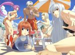  ball barefoot beach beachball bikini blonde_hair blue_eyes braid feet long_hair mahou_shoujo_lyrical_nanoha mahou_shoujo_lyrical_nanoha_a's nakayama_yukiji pink_hair ponytail purple_eyes red_eyes red_hair reinforce shamal short_hair side-tie_bikini signum silver_hair swimsuit twin_braids umbrella v vita zafira 