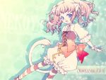  blue_eyes cat_ears cat_tail catgirl child fang gloves highres long_hair mogami_rio original pantyhose pink_hair ribbons striped striped_legwear tail thigh-highs twintails 