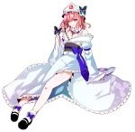  bad_id bare_shoulders breasts cleavage extraction hat highres japanese_clothes kimono legs off_shoulder pink_hair red_eyes ringpearl saigyouji_yuyuko short_hair touhou transparent_background 