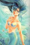  ayukawa_madoka bikini blue_hair fins kimagure_orange_road long_hair mermaid pearls seashell_bra seashells swimsuit 