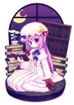  book crescent hat long_hair meito_(maze) patchouli_knowledge purple_eyes purple_hair solo tea touhou violet_eyes 