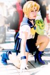  asian bishoujo_senshi_sailor_moon blonde_hair boots cosplay gloves high_heels photo sailor_fuku sailor_uranus short_hair ten&#039;ou_haruka 