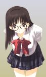  bow brown_eyes glasses highres long_hair nakamura_takeshi plaid plaid_skirt school_uniform skirt tartan 