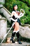  asian bishoujo_senshi_sailor_moon boots cosplay green_hair high_heels long_hair meiou_setsuna photo sailor_fuku sailor_pluto wand 