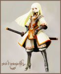  blonde_hair camellia_(pixiv_fantasia) gigandal_federation high_heels hironox katana long_hair pixiv pixiv_fantasia pixiv_fantasia_3 red_eyes shoes sword weapon 