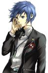  blazer blue_hair digital_media_player headphones koremi2 koremitsu male mp3_player persona persona_3 school_uniform short_hair 