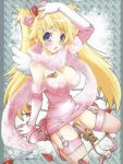  blonde_hair blue_eyes bow cleavage cupid fishnets girl pink scarf tattoo wings 