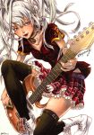  guitar instrument original plaid sakihana skirt tartan thigh-highs thighhighs traditional_media white_hair 