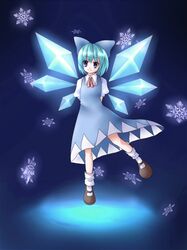  blue_eyes blue_hair cirno norun snowflakes solo touhou wings 