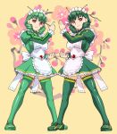  2girls female genderswap green_hair hairband kamen_rider kamen_rider_j kamen_rider_zo maid red_eyes rider-tan thigh-highs thighhighs ueyama_michirou 