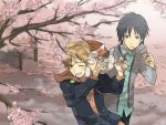  black_hair brown_hair cherry_blossoms dango eating food natsume_takashi natsume_yuujinchou nyanko rwk short_hair tanuma_kaname wagashi 