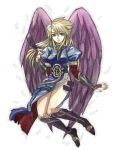  blonde_hair boots breath_of_fire breath_of_fire_ii chetore dress feathers fingerless_gloves gloves long_hair nina_(breath_of_fire_ii) nina_ii purple_eyes side_slit violet_eyes wings 