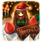  cake candle christmas food fruit gift hat kotoba_noriaki long_hair original pastry santa_costume santa_hat strawberry 