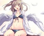  bad_id bikini brown_eyes brown_hair koyoi_mitsuki swimsuit twintails white_shirt wings 