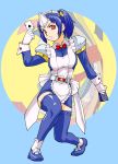  belt blue_hair cards female genderswap gloves kamen_rider kamen_rider_blade kamen_rider_blade_(series) maid maid_headdress playing_cards red_eyes rider-tan shoes solo thigh-highs thighhighs ueyama_michirou 