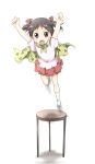  1girl black_hair brown_eyes capelet child jumping mantle maruki_(punchiki) skirt socks 