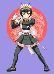  antennae black_hair female genderswap gloves hairband kamen_rider kamen_rider_black kamen_rider_black_(series) maid maid_headdress miniskirt red_eyes rider-tan short_hair skirt solo thigh-highs thighhighs ueyama_michirou 