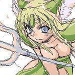  breasts cleavage green_hair kuma_teikoku kuma_teikoku_(artist) lowres polearm riesz seiken_densetsu seiken_densetsu_3 trident weapon 