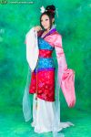  angelicstar asian asian_clothes black_hair cosplay disney geisha hair_flower long_dress mulan photo photo_shoot photograph posing white_dress 