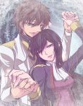  black_hair brown_hair code_geass formal genderswap green_eyes kururugi_suzaku lelouch_lamperouge long_hair luluko purple_eyes redblood violet_eyes 