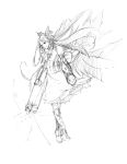  highres long_hair mnk monochrome reiuji_utsuho ribbon sketch touhou wings 