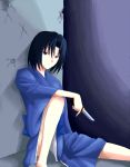  blue_eyes japanese_clothes kara_no_kyoukai kauto kimono knife ryougi_shiki sitting solo 