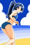  bad_id bikini blue_hair blush highres idolmaster kisaragi_chihaya ponytail solo swimsuit yulo0716 