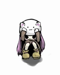  cat_hat cowering crouching hat long_hair megurine_luka megurine_luka_(toeto) pink_hair purple_hair solo squatting toeto toeto_(vocaloid) vocaloid yadoya 