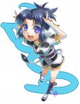  belt blue_eyes blue_hair blush cow hariyama_(pixiv320286) hariyama_(toubou_tengoku) original short_hair tail 