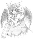  monochrome reiuji_utsuho ribbon sketch touhou wings 