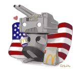  american_flag american_flag_print artist_name cannon cup disposable_cup flag_print heart kantai_collection mcdonald&#039;s no_humans o_o pillow rensouhou-kun retorillo simple_background solo turret white_background 