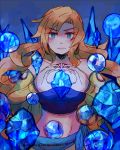  1girl blonde_hair blue_eyes breasts celes_chere cleavage commentary_request elbow_gloves final_fantasy final_fantasy_vi gloves groin long_hair medium_breasts midriff navel solo sunagimo_(nagimo) 
