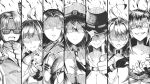 6+girls absurdres adjusting_clothes adjusting_hat ahoge angry azur_lane bespectacled breasts character_request cleveland_(azur_lane) enterprise_(azur_lane) glasses hat highres long_hair looking_at_viewer military_hat monochrome multiple_girls one_eye_closed pointing pointing_at_viewer san_diego_(azur_lane) summersketch yorktown_(azur_lane) 