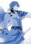  1boy blue_hair cape fire_emblem fire_emblem:_seisen_no_keifu fire_emblem_heroes highres male_focus nakabayashi_zun short_hair sigurd_(fire_emblem) solo 