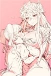  2girls between_breasts breasts crown eno_yukimi granblue_fantasy hands_on_another&#039;s_face head_between_breasts heart hug io_euclase large_breasts long_hair multiple_girls pink_background rosetta_(granblue_fantasy) sketch smile twintails yuri 