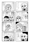  3girls 4koma :&gt; :0 bangs bkub blazer blush box clenched_hands closed_eyes comic computer constricted_pupils crossed_arms emphasis_lines eyebrows_visible_through_hair frown greyscale hair_ornament hairclip highres interlocked_fingers jacket kurei_kei laptop long_hair monochrome multiple_girls necktie open_mouth pole pole_dancing programming_live_broadcast pronama-chan shirt short_hair simple_background speech_bubble sweatdrop talking translation_request twintails two-tone_background underwear undone_necktie 