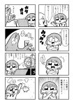 2girls 4koma :&lt; :d bangs battery bkub claws closed_eyes comic computer creature crossed_arms cutting eyebrows_visible_through_hair greyscale hair_ornament hairclip hamster hamster_wheel high_five highres kurei_kei laptop monochrome multiple_girls necktie one_eye_closed open_mouth plug programming_live_broadcast pronama-chan shirt short_hair simple_background smile speech_bubble sweatdrop talking translation_request two-tone_background typing undone_necktie x_arms 