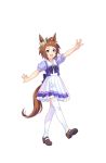  1girl :d animal_ears biko_pegasus blue_eyes brown_hair full_body hair_ornament highres horse_ears horse_tail looking_at_viewer official_art open_mouth short_hair smile solo star star_hair_ornament tail transparent_background umamusume 