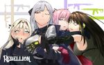  4girls ak-12_(girls_frontline) an-94_(girls_frontline) armband armor bangs bare_shoulders black_gloves blonde_hair blue_eyes blush braid breasts brown_eyes brown_hair buckle cheek-to-cheek closed_mouth coat digi-mind_update_(girls_frontline) elbow_gloves eyebrows_visible_through_hair french_braid gauntlets girls_frontline gloves group_hug gun hair_ornament hairband half-closed_eye hand_on_another&#039;s_arm hand_on_another&#039;s_cheek hand_on_another&#039;s_face headphones highres hug jacket large_breasts long_hair long_sleeves looking_at_another m4a1_(girls_frontline) medium_breasts multicolored_hair multiple_girls one_eye_closed partly_fingerless_gloves pink_hair ponytail ribbed_sweater ribbon scarf sd_bigpie sidelocks silver_hair smile st_ar-15_(girls_frontline) strap streaked_hair sweat sweatdrop sweater sweater_vest tactical_clothes text very_long_hair violet_eyes weapon 
