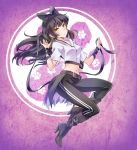  1girl belt black_belt black_footwear black_hair black_legwear blake_belladonna boots bow hair_bow high_heel_boots high_heels iesupa long_hair midriff navel pants paw_print ribbon rwby solo yellow_eyes 