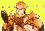  1boy beard blonde_hair brown_eyes cape charlotte_oven facial_hair gloves male_focus mirror multicolored_hair one_piece orange_hair shirtless solo two-tone_hair yellow_background 
