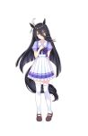  1girl animal_ears black_hair full_body hair_between_eyes highres horse_ears horse_tail long_hair manhattan_cafe official_art school_uniform solo tail transparent_background umamusume yellow_eyes 